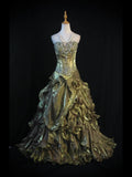 Retro 1970s Ball Gown Sweetheart Olive Green Organza With Beads Tiered Long Prom Dresses Inspo 21st Birthday Outfit Formal Gown HZ0311