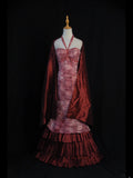 Retro 1950s Mermaid Halter Burgundy Taffeta With Beads Cape Tiered Long Prom Dresses Inspo 21st Birthday Outfit Formal Gown HZ0311