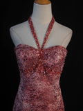 Retro 1950s Mermaid Halter Burgundy Taffeta With Beads Cape Tiered Long Prom Dresses Inspo 21st Birthday Outfit Formal Gown HZ0311