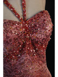 Retro 1950s Mermaid Halter Burgundy Taffeta With Beads Cape Tiered Long Prom Dresses Inspo 21st Birthday Outfit Formal Gown HZ0311