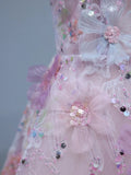 Cute Prom Dresses Aesthetic A Line Spaghetti Straps Pink Floral Inspiration Style Impress Corset Fitted Long Party Formal Gown HZ0311