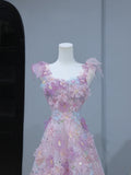 Cute Prom Dresses Aesthetic A Line Spaghetti Straps Pink Floral Inspiration Style Impress Corset Fitted Long Party Formal Gown HZ0311