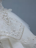 Princess Long Wedding Gowns Ball Gown Off The Shoulder Style for Bride With Short Sleeves Train White Bridal Dress HZ0311