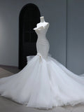 Elegant Classy Long Wedding Gowns Boho Ideas Mermaid Strapless Dresses Bohemian Style for Bride With Fitted Pleated Bridal Gown HZ0311