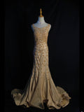 Vintage Mermaid Gold 1950s With Beads Bodice Long Prom Dresses Inspo Birthday Outfit Formal Gown HZ0311