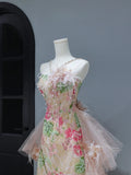 Cute Prom Dresses Aesthetic A Line Halter Sequin Pink Floral Inspiration Style Impress Corset Fitted Long Party Formal Gown HZ0311