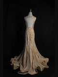 Vintage Mermaid Gold 1950s With Beads Bodice Long Prom Dresses Inspo Birthday Outfit Formal Gown HZ0311