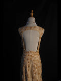 Vintage Mermaid Gold 1950s With Beads Bodice Long Prom Dresses Inspo Birthday Outfit Formal Gown HZ0311