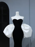 Modest Prom Dresses Aesthetic Mermaid Sweetheart Black Velvet Inspiration Style Impress With Cape Long Party Formal Gown HZ0311
