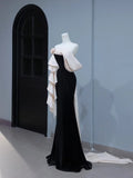Modest Prom Dresses Aesthetic Mermaid Strapless Black Velvet Inspiration Style Impress With Flower Long Party Formal Gown HZ0311