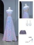 Cute Prom Dresses Aesthetic A Line Square Neck Sequin Long Inspiration Style Impress Corset Fitted Long Party Formal Gown HZ0311