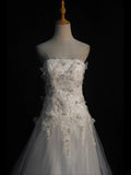Women's Elegant Ball Gown Strapless Vintage Tulle Lace Wedding Dress for Bride Sweep Train Wedding Dresses HZ0311