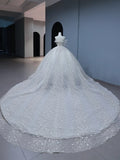 Princess Long Wedding Gowns Ball Gown Sweetheart Style for Bride With Pleated Ruched Train White Bridal Dress HZ0311