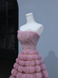 Cute Prom Dresses Aesthetic Ball Gown Strapless Pink Long Inspiration Style Impress Corset Fitted Long Party Formal Gown HZ0311
