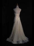 Women's Elegant Mermaid One Shoulder Vintage Tulle White Wedding Dress for Bride Sweep Train Wedding Dresses HZ0311