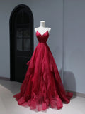 Modest Prom Dresses Aesthetic A Line Spaghetti Straps Burgundy Tulle Inspiration Impress With Pleated Long Party Formal Gown For Teenagers High Schools HZ0311