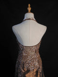 Vintage Mermaid 80s Halter Chocolate Taffeta With Slit Beads Long Prom Dresses Inspo Birthday Outfit Formal Gowns HZ0311