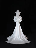 Modest Long Wedding Dresses Mermaid Strapless Satin Style for Bride With Bow-knot Bodice Train Bridal Dresses HZ0311