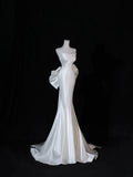 Modest Long Wedding Dresses Mermaid Strapless Satin Style for Bride With Bow-knot Bodice Train Bridal Dresses HZ0311