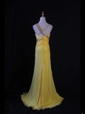 Retro 1950s Mermaid Irregular Straps Yellow Chiffon With Beads Ruffled Long Prom Dresses Inspo 21st Birthday Outfit Formal Gown HZ0311
