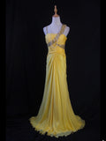 Retro 1950s Mermaid Irregular Straps Yellow Chiffon With Beads Ruffled Long Prom Dresses Inspo 21st Birthday Outfit Formal Gown HZ0311