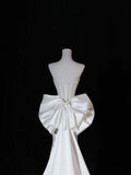 Modest Long Wedding Dresses Mermaid Strapless Satin Style for Bride With Bow-knot Bodice Train Bridal Dresses HZ0311
