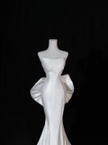 Modest Long Wedding Dresses Mermaid Strapless Satin Style for Bride With Bow-knot Bodice Train Bridal Dresses HZ0311