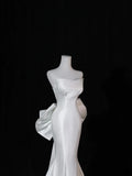 Modest Long Wedding Dresses Mermaid Strapless Satin Style for Bride With Bow-knot Bodice Train Bridal Dresses HZ0311