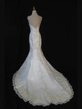 Women's Elegant Mermaid Sheer Tulle Sweetheart Vintage White Wedding Dress for Bride Sweep Train Wedding Dresses HZ0311