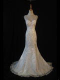 Women's Elegant Mermaid Sheer Tulle Sweetheart Vintage White Wedding Dress for Bride Sweep Train Wedding Dresses HZ0311