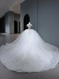 Princess Long Wedding Gowns Ball Gown Off The Shoulder Style for Bride With Pleated Cap Sleeves Train White Bridal Dress HZ0311