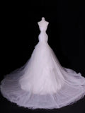 Modest Long Wedding Dresses Mermaid Strapless Silky Satin Style for Bride With Pleated Bodice Train Bridal Dresses HZ0311