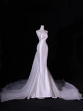 Modest Long Wedding Dresses Mermaid Strapless Silky Satin Style for Bride With Pleated Bodice Train Bridal Dresses HZ0311