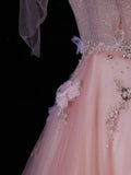Modest Prom Dresses Aesthetic A Line Spaghetti Straps Pink Tulle Inspiration Impress Long Party Formal Gown For Teenagers High Schools HZ0311