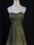 Vintage A line Sweetheart Green Chiffon 1950s With Beads Bodice Long Prom Dresses Inspo Birthday Outfit Party Gown HZ0311