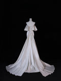Simple Long Wedding Dresses Mermaid Strapless Silky Satin Style for Bride With Pleated Bodice Train Fitted Bridal Dresses HZ0311