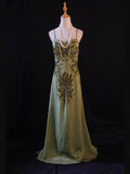 Retro 1950s A Line Spaghetti Straps Olive Green Chiffon With Beads Long Prom Dresses Inspo 21st Birthday Outfit Formal Gown HZ0311