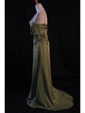 Retro 1950s A Line Spaghetti Straps Olive Green Chiffon With Beads Long Prom Dresses Inspo 21st Birthday Outfit Formal Gown HZ0311