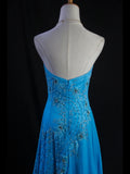 Vintage A line Strapless Blue Chiffon 1950s With Beads Bodice Long Prom Dresses Inspo Birthday Outfit Party Gown HZ0311