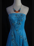Vintage A line Strapless Blue Chiffon 1950s With Beads Bodice Long Prom Dresses Inspo Birthday Outfit Party Gown HZ0311