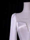 Simple Long Wedding Dresses A Line Square Neck Long Sleeves Silky Satin Style For Brides White Fitted Bridal Dresses HZ0311