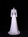 Simple Long Wedding Dresses A Line Square Neck Long Sleeves Silky Satin Style For Brides White Fitted Bridal Dresses HZ0311