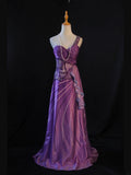 Vintage A Line One Shoulder Purple 1950s With Pleated Ruffled Beaded Bodice Long Prom Dresses Inspo Birthday Outfit Formal Gown HZ0311