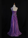 Vintage A Line One Shoulder Purple 1950s With Pleated Ruffled Beaded Bodice Long Prom Dresses Inspo Birthday Outfit Formal Gown HZ0311
