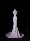 Classic Long Wedding Gowns Mermaid Strapless Style for Bride With Lace Tulle Bodice Train White Bridal Dress HZ0311