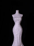 Classic Long Wedding Gowns Mermaid Strapless Style for Bride With Lace Tulle Bodice Train White Bridal Dress HZ0311