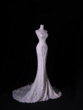 Classic Long Wedding Gowns Mermaid Strapless Style for Bride With Lace Tulle Bodice Train White Bridal Dress HZ0311