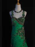 Vintage Mermaid Sweetheart Green Chiffon 1950s With Pleated Ruffled Beaded Bodice Long Prom Dresses Inspo Birthday Outfit Formal Gown HZ0311