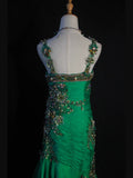Vintage Mermaid Sweetheart Green Chiffon 1950s With Pleated Ruffled Beaded Bodice Long Prom Dresses Inspo Birthday Outfit Formal Gown HZ0311