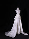 Simple Long Wedding Dresses Mermaid White Mermaid Satin Pleats Wedding Dress Silky Satin Style For Brides Fitted Bridal Gowns HZ0311